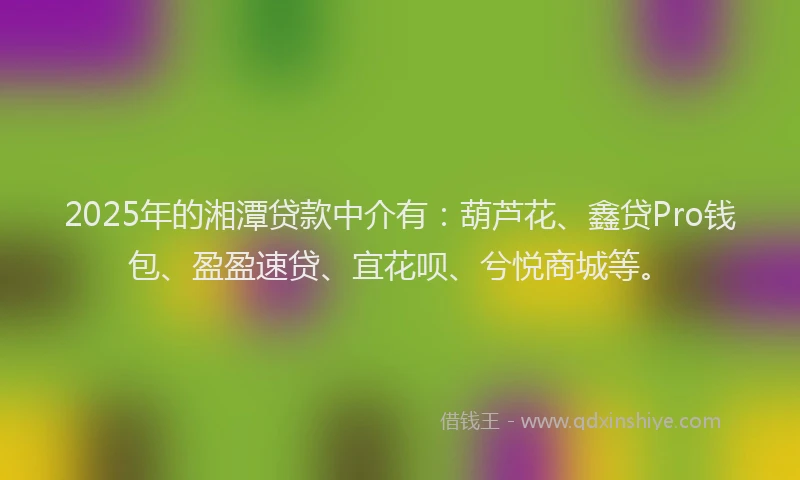 2025年的湘潭贷款中介有：葫芦花、鑫贷Pro钱包、盈盈速贷、宜花呗、兮悦商城等。
