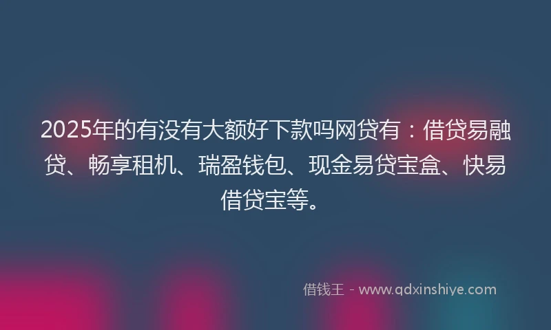 2025年的有没有大额好下款吗网贷有：借贷易融贷、畅享租机、瑞盈钱包、现金易贷宝盒、快易借贷宝等。