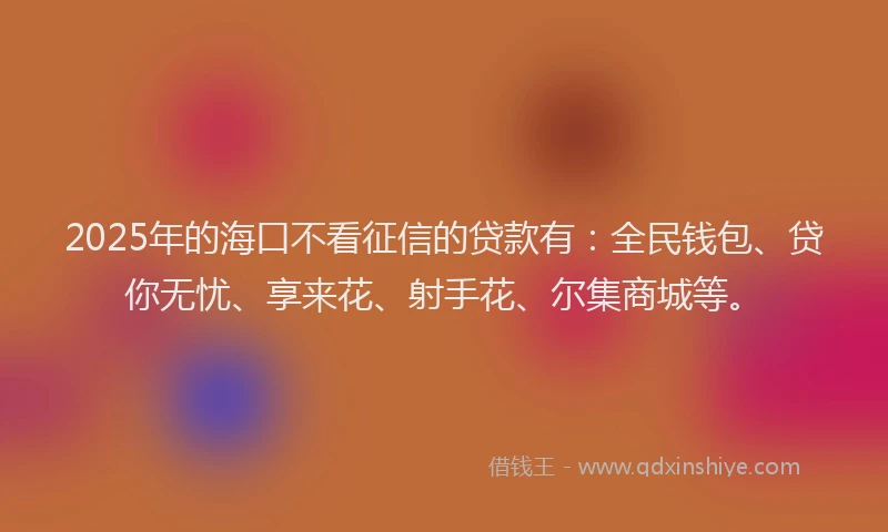 2025年的海口不看征信的贷款有：全民钱包、贷你无忧、享来花、射手花、尔集商城等。