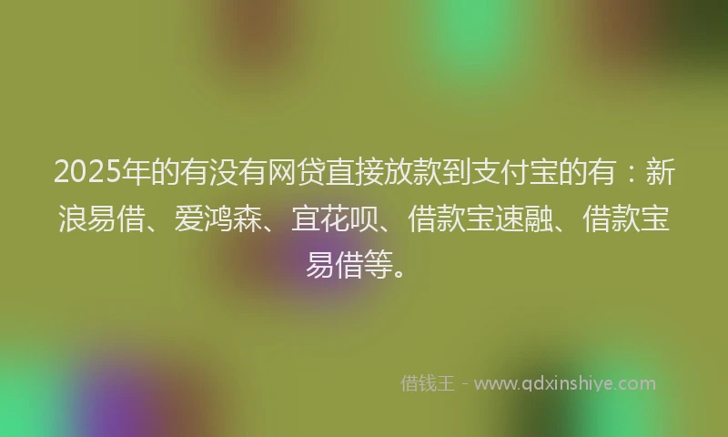 2025年的有没有网贷直接放款到支付宝的有：新浪易借、爱鸿森、宜花呗、借款宝速融、借款宝易借等。
