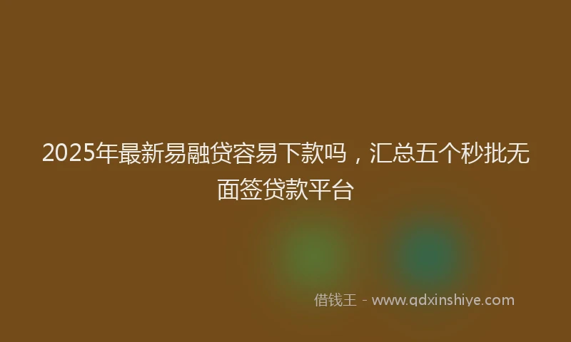 2025年最新易融贷容易下款吗，汇总五个秒批无面签贷款平台