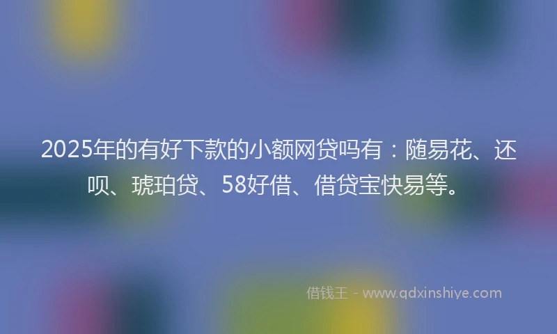 2025年的有好下款的小额网贷吗有：随易花、还呗、琥珀贷、58好借、借贷宝快易等。