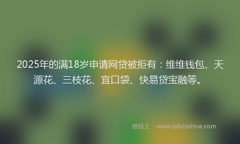 2025年的满18岁申请网贷被拒有：维维钱包、天源花、三枝花、宜口袋、快易贷宝融等。