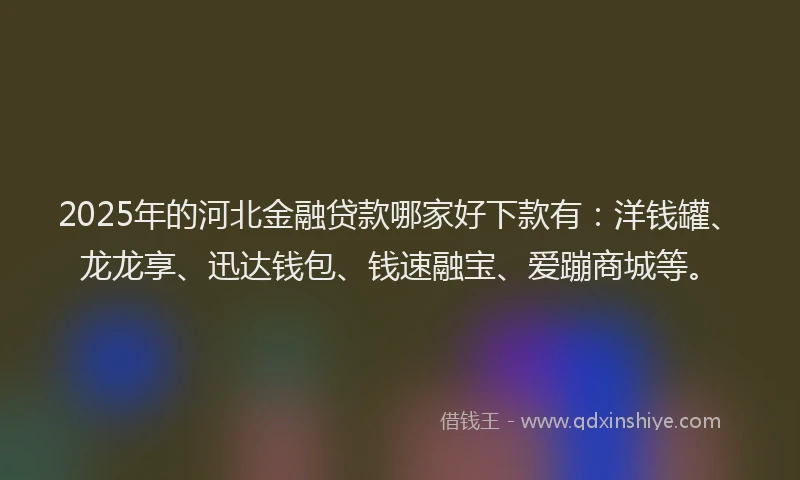 2025年的河北金融贷款哪家好下款有：洋钱罐、龙龙享、迅达钱包、钱速融宝、爱蹦商城等。
