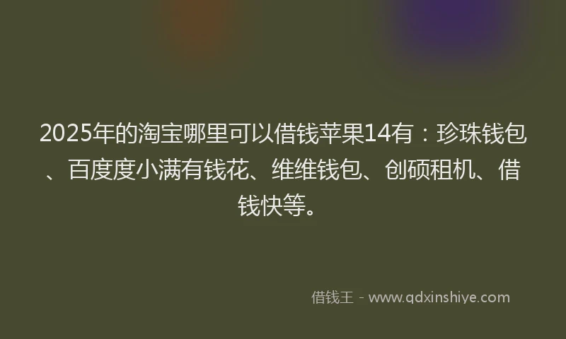 2025年的淘宝哪里可以借钱苹果14有：珍珠钱包、百度度小满有钱花、维维钱包、创硕租机、借钱快等。