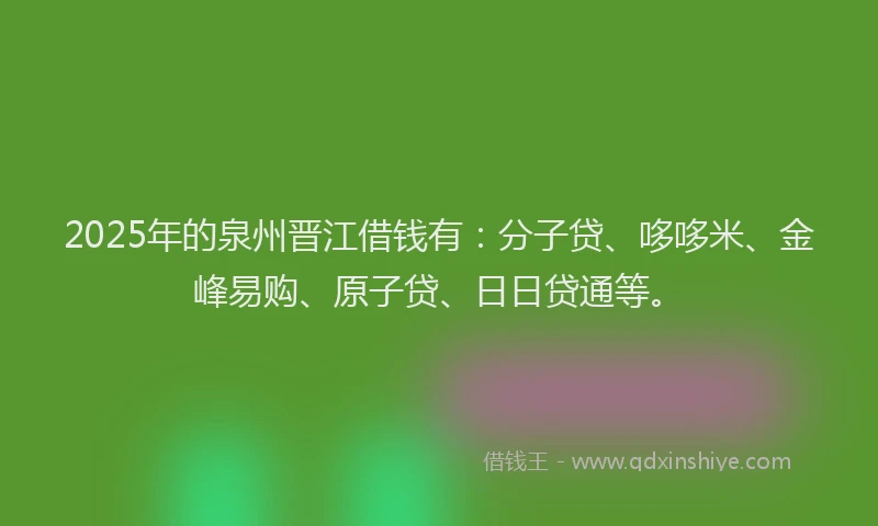 2025年的泉州晋江借钱有：分子贷、哆哆米、金峰易购、原子贷、日日贷通等。