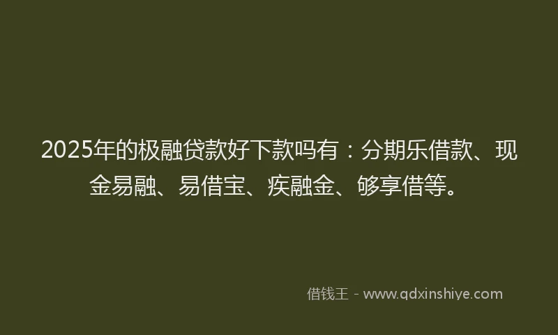 2025年的极融贷款好下款吗有：分期乐借款、现金易融、易借宝、疾融金、够享借等。