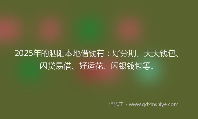 2025年的泗阳本地借钱有：好分期、天天钱包、闪贷易借、好运花、闪银钱包等。