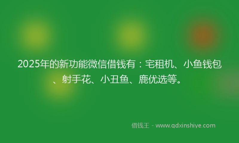 2025年的新功能微信借钱有：宅租机、小鱼钱包、射手花、小丑鱼、鹿优选等。