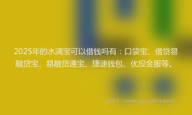 2025年的水滴宝可以借钱吗有：口袋宝、借贷易融贷宝、易融贷通宝、捷速钱包、优投金服等。