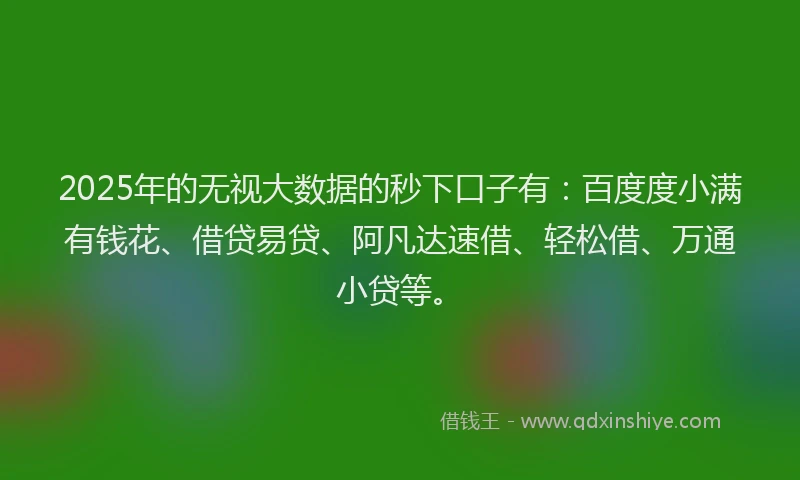 2025年的无视大数据的秒下口子有：百度度小满有钱花、借贷易贷、阿凡达速借、轻松借、万通小贷等。