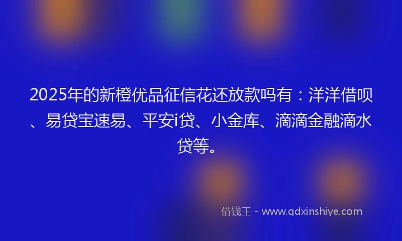2025年的新橙优品征信花还放款吗有：洋洋借呗、易贷宝速易、平安i贷、小金库、滴滴金融滴水贷等。