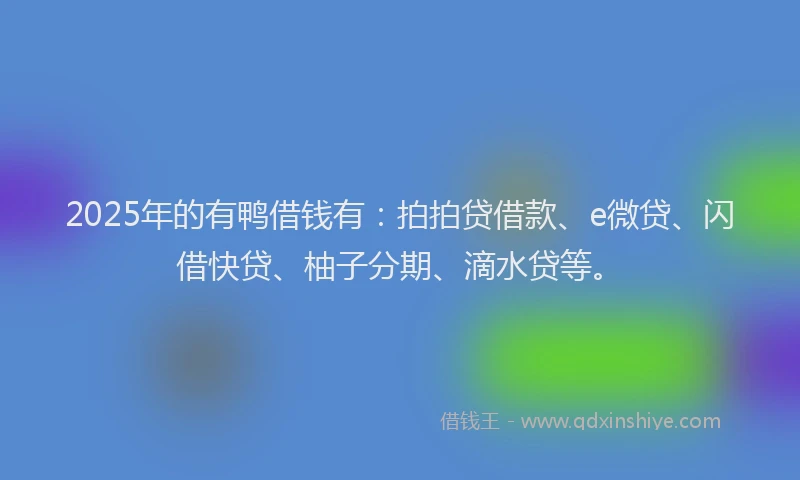2025年的有鸭借钱有：拍拍贷借款、e微贷、闪借快贷、柚子分期、滴水贷等。