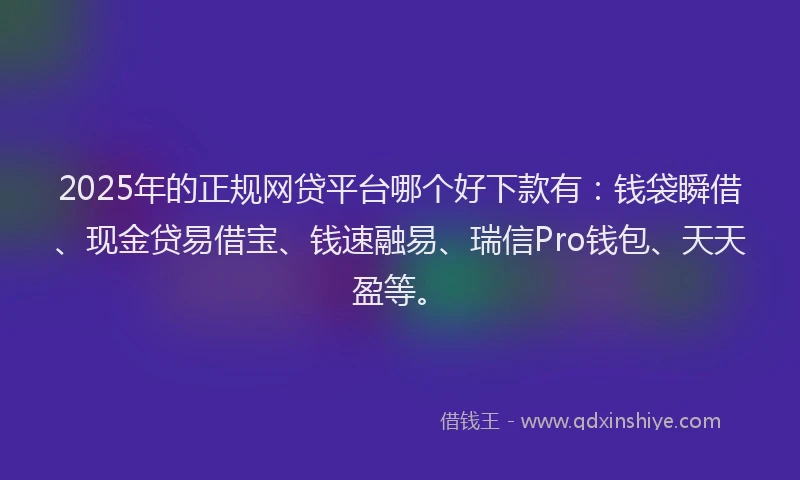2025年的正规网贷平台哪个好下款有：钱袋瞬借、现金贷易借宝、钱速融易、瑞信Pro钱包、天天盈等。