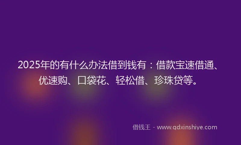 2025年的有什么办法借到钱有：借款宝速借通、优速购、口袋花、轻松借、珍珠贷等。