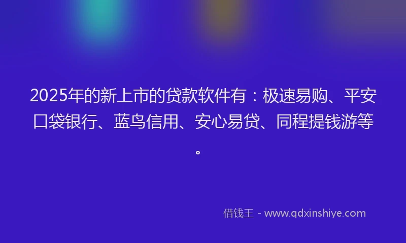 2025年的新上市的贷款软件有：极速易购、平安口袋银行、蓝鸟信用、安心易贷、同程提钱游等。