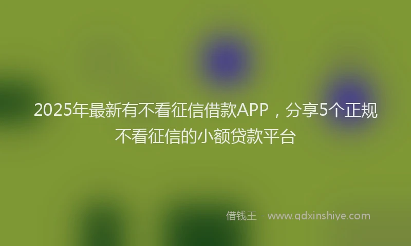 2025年最新有不看征信借款APP，分享5个正规不看征信的小额贷款平台