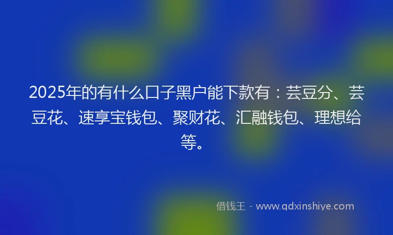 2025年的有什么口子黑户能下款有：芸豆分、芸豆花、速享宝钱包、聚财花、汇融钱包、理想给等。