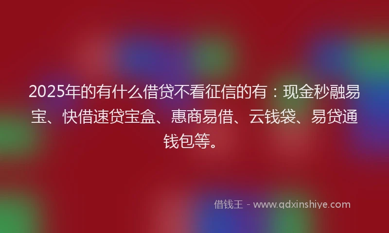 2025年的有什么借贷不看征信的有：现金秒融易宝、快借速贷宝盒、惠商易借、云钱袋、易贷通钱包等。