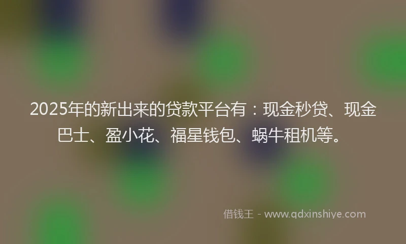 2025年的新出来的贷款平台有：现金秒贷、现金巴士、盈小花、福星钱包、蜗牛租机等。
