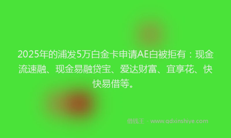 2025年的浦发5万白金卡申请AE白被拒有：现金流速融、现金易融贷宝、爱达财富、宜享花、快快易借等。