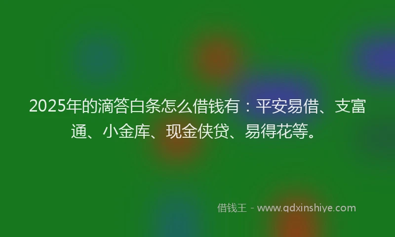 2025年的滴答白条怎么借钱有：平安易借、支富通、小金库、现金侠贷、易得花等。