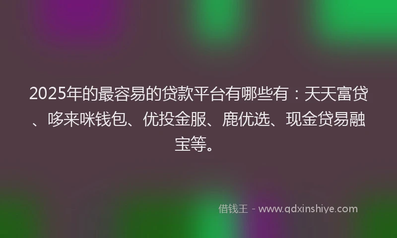 2025年的最容易的贷款平台有哪些有：天天富贷、哆来咪钱包、优投金服、鹿优选、现金贷易融宝等。
