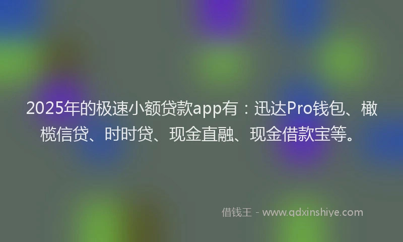 2025年的极速小额贷款app有：迅达Pro钱包、橄榄信贷、时时贷、现金直融、现金借款宝等。