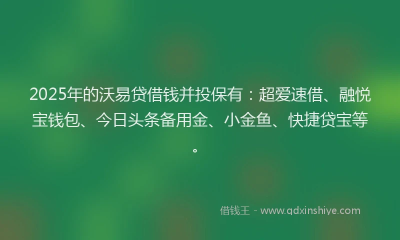 2025年的沃易贷借钱并投保有：超爱速借、融悦宝钱包、今日头条备用金、小金鱼、快捷贷宝等。