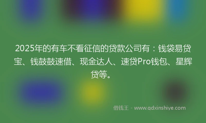 2025年的有车不看征信的贷款公司有:钱袋易贷宝、钱鼓鼓速借、现金达人、速贷Pro钱包、星辉贷等。