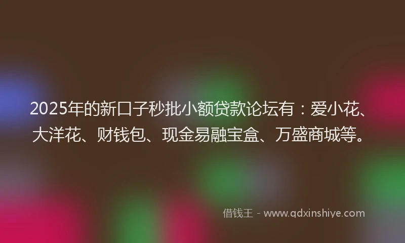 2025年的新口子秒批小额贷款论坛有：爱小花、大洋花、财钱包、现金易融宝盒、万盛商城等。