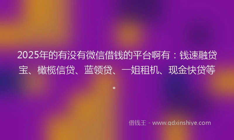 2025年的有没有微信借钱的平台啊有：钱速融贷宝、橄榄信贷、蓝领贷、一姐租机、现金快贷等。