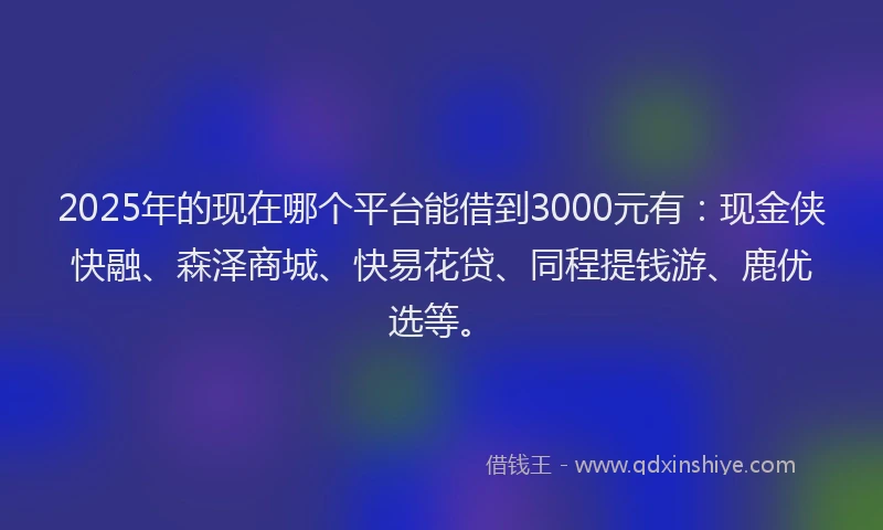 2025年的现在哪个平台能借到3000元有：现金侠快融、森泽商城、快易花贷、同程提钱游、鹿优选等。