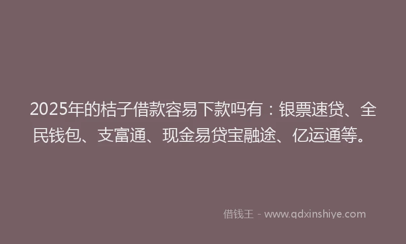 2025年的桔子借款容易下款吗有：银票速贷、全民钱包、支富通、现金易贷宝融途、亿运通等。