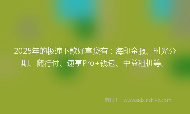 2025年的极速下款好享贷有：海印金服、时光分期、随行付、速享Pro+钱包、中益租机等。