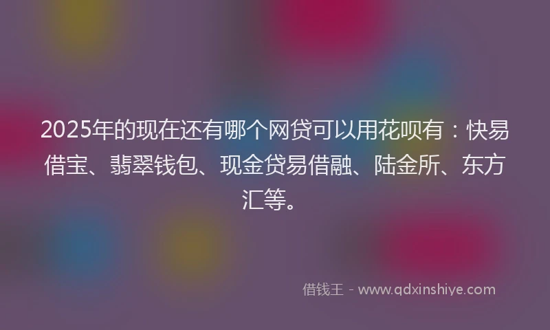 2025年的现在还有哪个网贷可以用花呗有：快易借宝、翡翠钱包、现金贷易借融、陆金所、东方汇等。