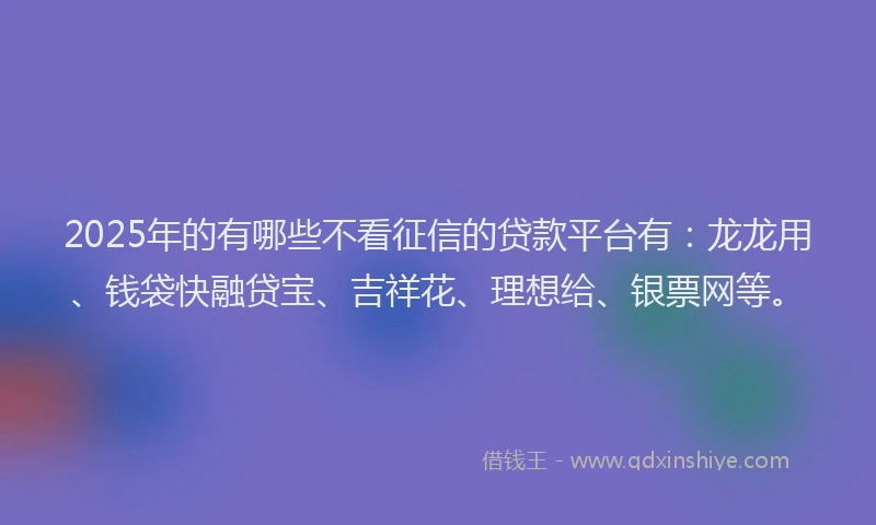 2025年的有哪些不看征信的贷款平台有：龙龙用、钱袋快融贷宝、吉祥花、理想给、银票网等。