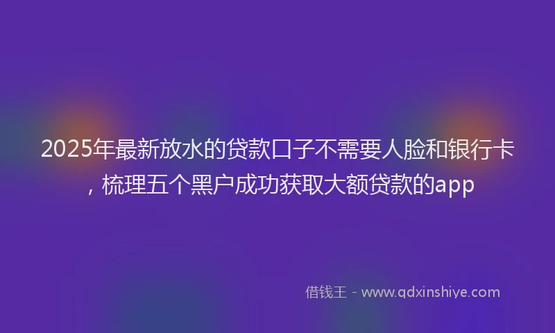 2025年最新放水的贷款口子不需要人脸和银行卡，梳理五个黑户成功获取大额贷款的app