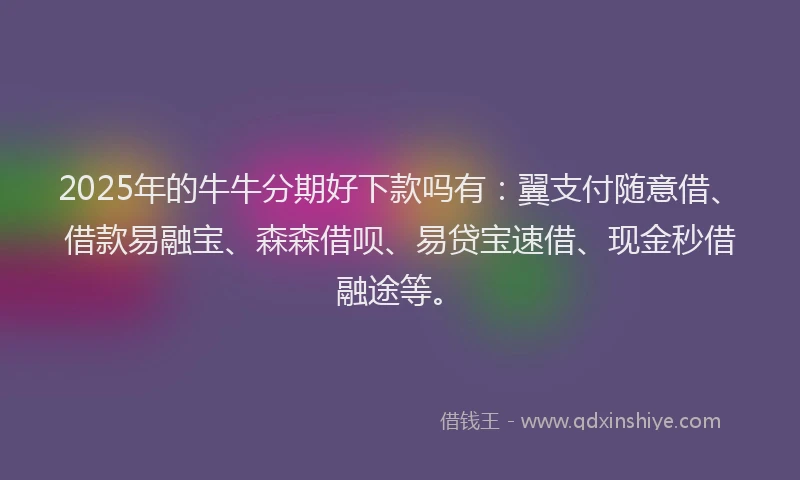 2025年的牛牛分期好下款吗有：翼支付随意借、借款易融宝、森森借呗、易贷宝速借、现金秒借融途等。