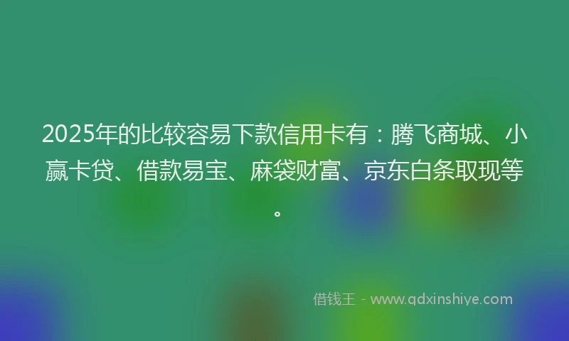 2025年的比较容易下款信用卡有:腾飞商城、小赢卡贷、借款易宝、麻袋财富、京东白条取现等。