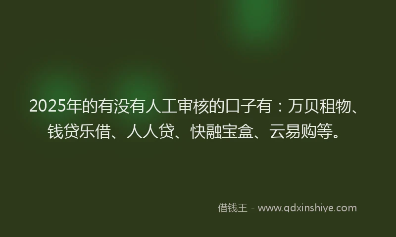 2025年的有没有人工审核的口子有：万贝租物、钱贷乐借、人人贷、快融宝盒、云易购等。