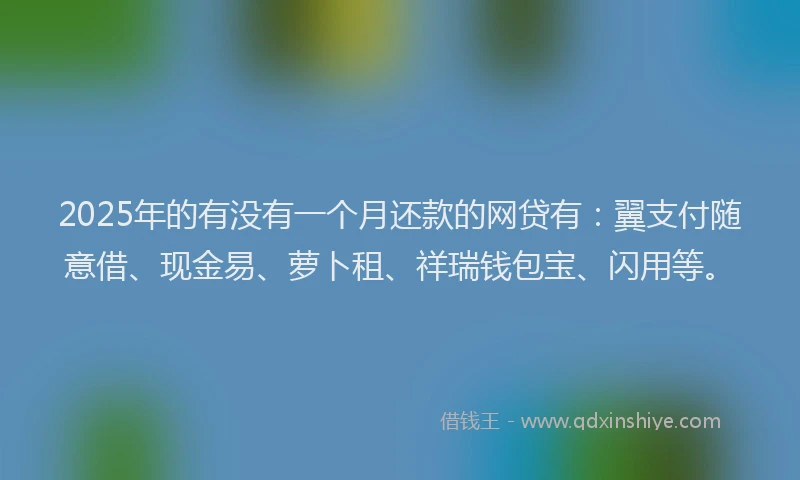 2025年的有没有一个月还款的网贷有：翼支付随意借、现金易、萝卜租、祥瑞钱包宝、闪用等。