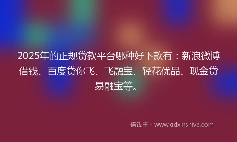 2025年的正规贷款平台哪种好下款有：新浪微博借钱、百度贷你飞、飞融宝、轻花优品、现金贷易融宝等。