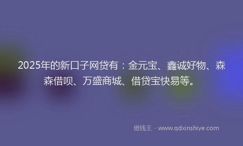 2025年的新口子网贷有：金元宝、鑫诚好物、森森借呗、万盛商城、借贷宝快易等。