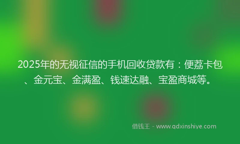 2025年的无视征信的手机回收贷款有：便荔卡包、金元宝、金满盈、钱速达融、宝盈商城等。