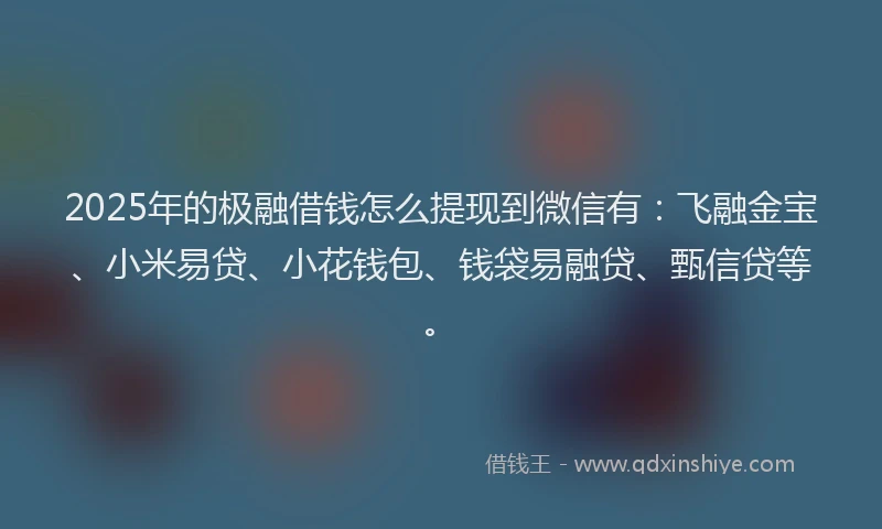 2025年的极融借钱怎么提现到微信有：飞融金宝、小米易贷、小花钱包、钱袋易融贷、甄信贷等。