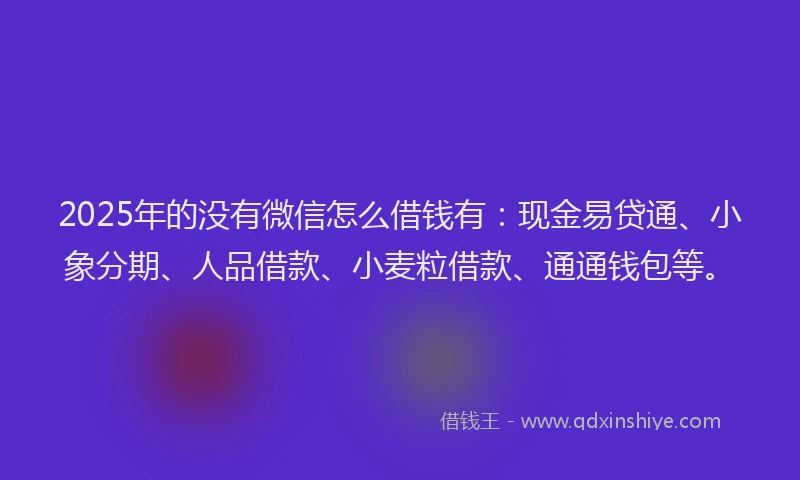 2025年的没有微信怎么借钱有：现金易贷通、小象分期、人品借款、小麦粒借款、通通钱包等。