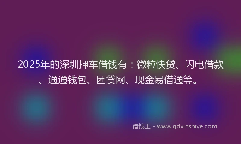 2025年的深圳押车借钱有:微粒快贷、闪电借款、通通钱包、团贷网、现金易借通等。