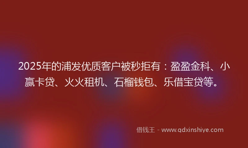 2025年的浦发优质客户被秒拒有：盈盈金科、小赢卡贷、火火租机、石榴钱包、乐借宝贷等。