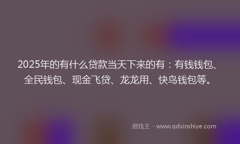 2025年的有什么贷款当天下来的有：有钱钱包、全民钱包、现金飞贷、龙龙用、快鸟钱包等。